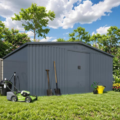 AECOJOY 12' x 14' Outdoor Storage Shed with Sliding Door, Metal Storage Tool Shed