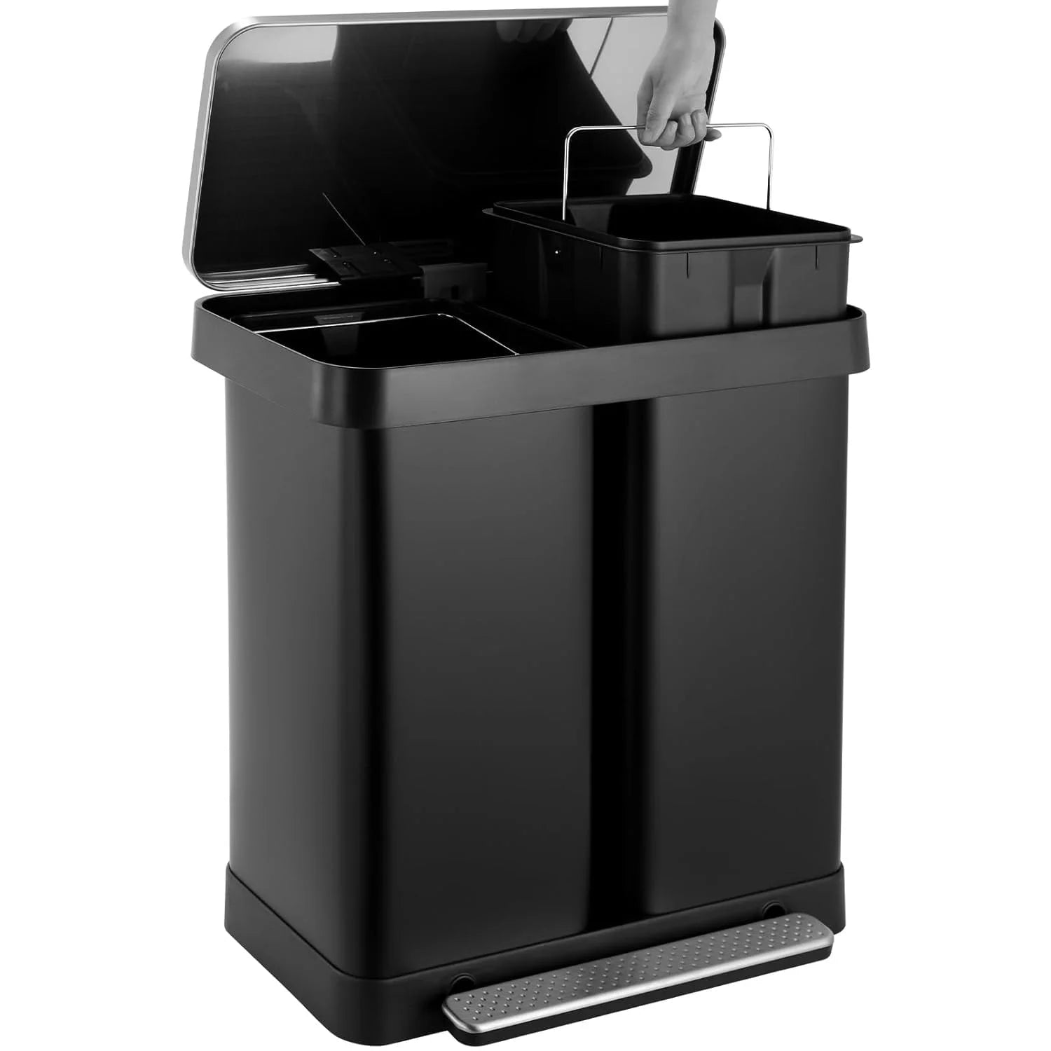 Arlopu 16 Gallon / 60 L Dual Trash Can, Stainless Steel Kitchen Garbage Can with Soft - Close Lid, Home Office Classified Recycle Bin
