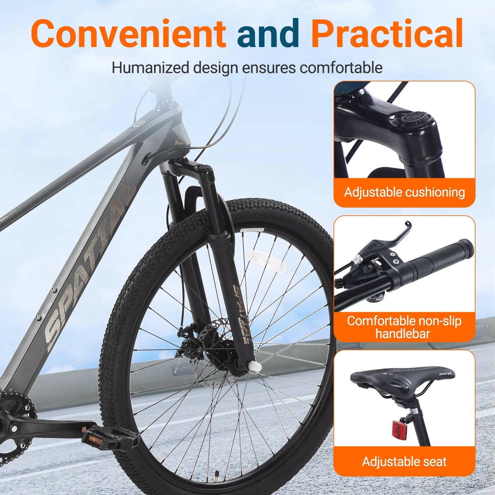 SPATIAL 24/26/27.5/29 in Mountain Bike, 8/21 Speed Lightweight Aluminum Magensium Frame Mountain Bicycle, Fits Men Women Teenagers Adult Disc Brake MTB Bicycle