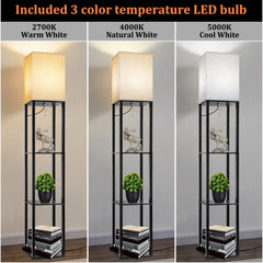 63" Shelf Floor Lamps with Shelves for Living Room Bedroom Office AVV Wood Modern Standing Lamps Black
