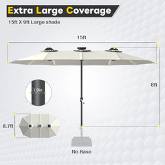 AECOJOY 15ft Patio Double-Sided Umbrella, 156 PCS Solar LED Light Outdoor Large Umbrella, Ivory