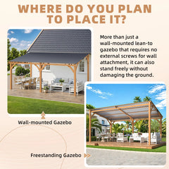 AECOJOY 16' x 10' Outdoor Wooden Gazebo, Patio Lean to Hardtop Pergolas and Gazebos