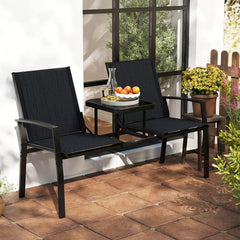 Tangkula Patio Loveseat with Built-in Table with Breathable Fabric Back