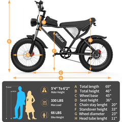 Ridstar Electric Biycle for Adults, 1200W 32MPH, 48V 20AH Electric Dirt Bike, 20" Fat Tire 7 Speed Mountain Bike UL2849