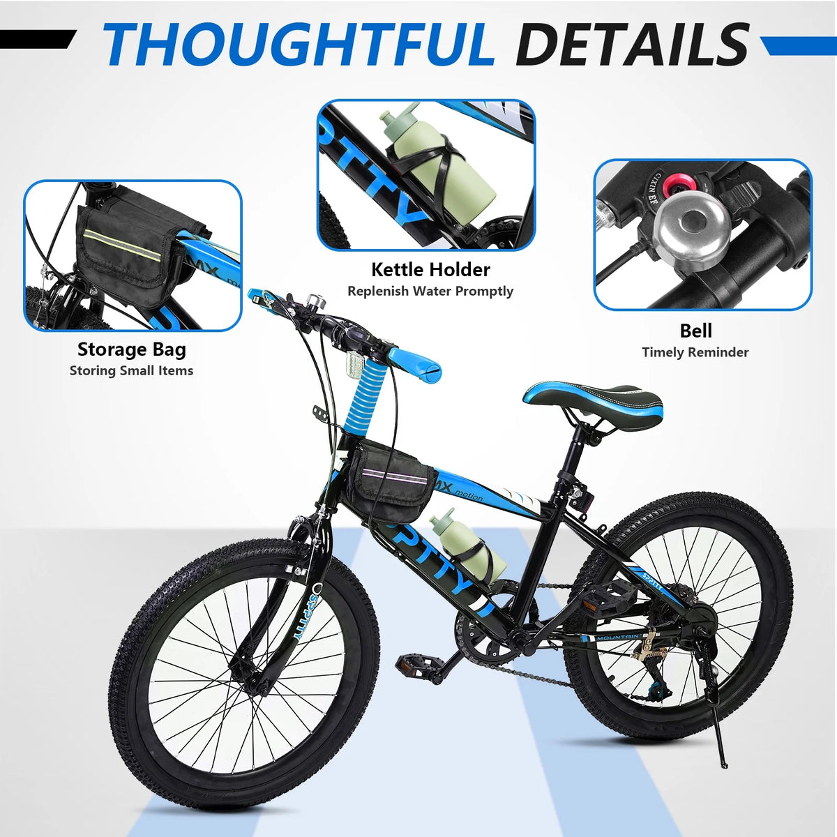 SPPTTY 20 - 24 in Bike, 6 - Speed Mountain Bike for Men Women Boys Girls, Comfort Saddle, Blue