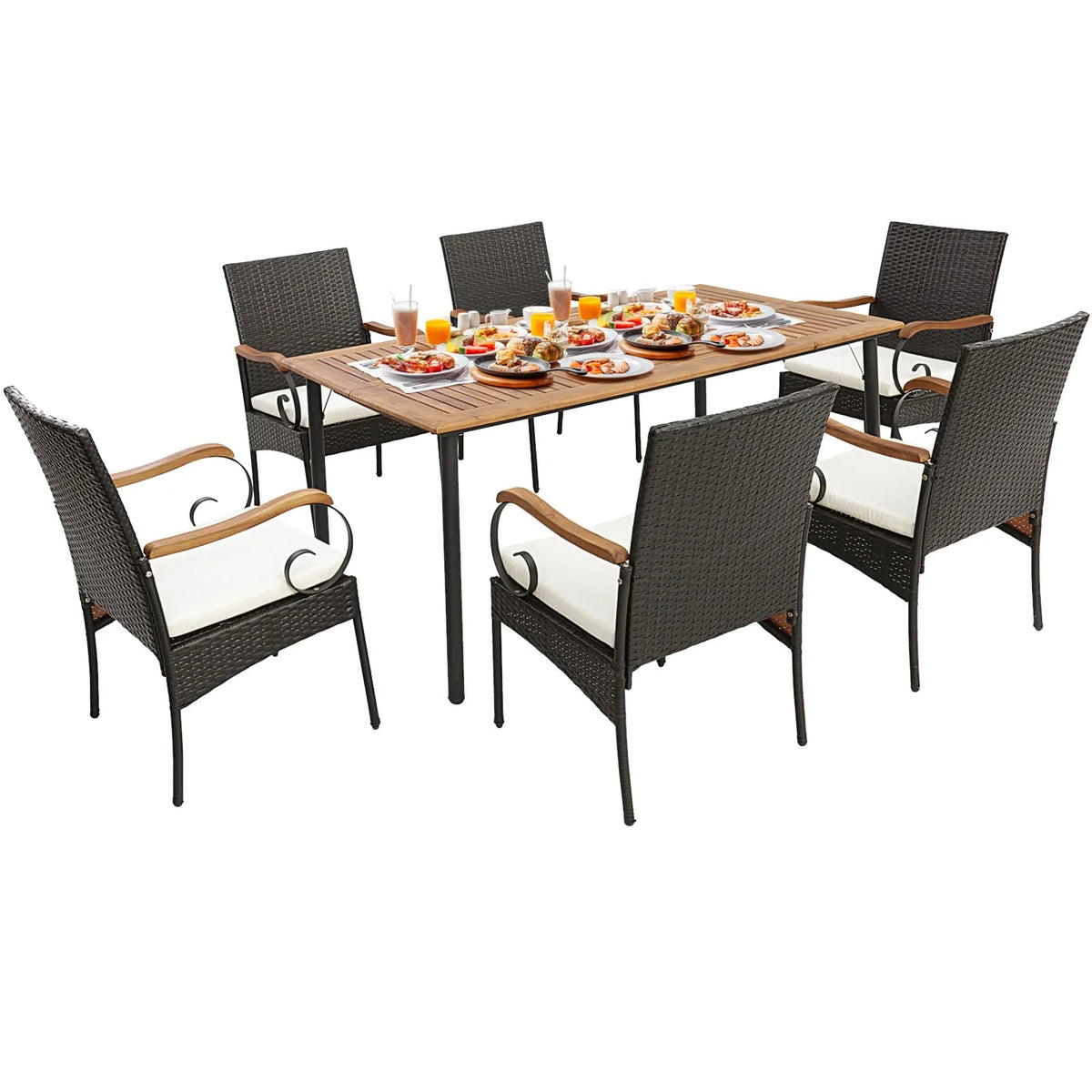 Tangkula 5-Piece Outdoor Dining Set with Acacia Wood Table & 4 Wicker Rattan Armrest Chairs