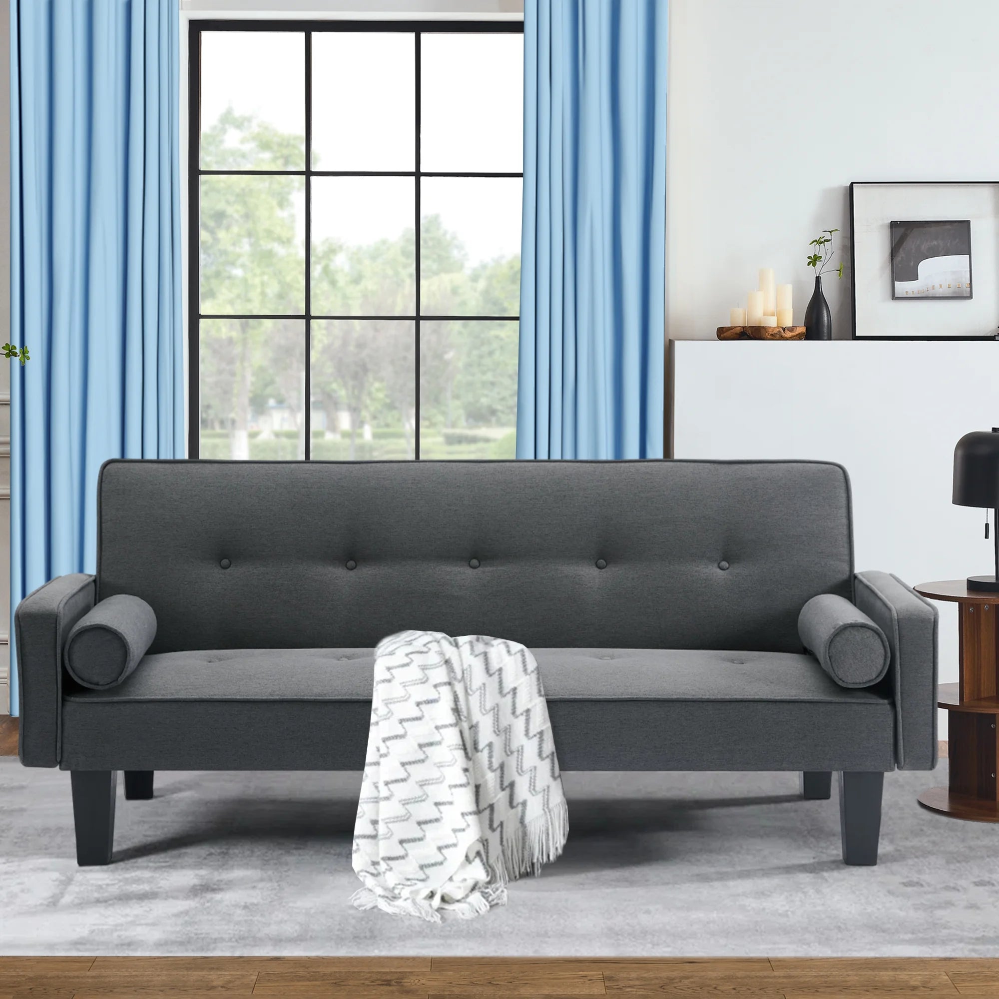 72" Convertible Loveseat Sofa Bed Sleeper Daybed, Modern Upholstered Folding Recliner, Small Futon Sofa for Living Room Apartment Office, Gray 02