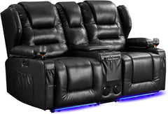 IPKIG Electric Home Theater Seating - Power Recline Chair Loveseat RV Sofa with Console, 67" Double Recliner 2 - Seater RV Couch with Storage/USB Charging/Lighting/Cup Holders for Living Room