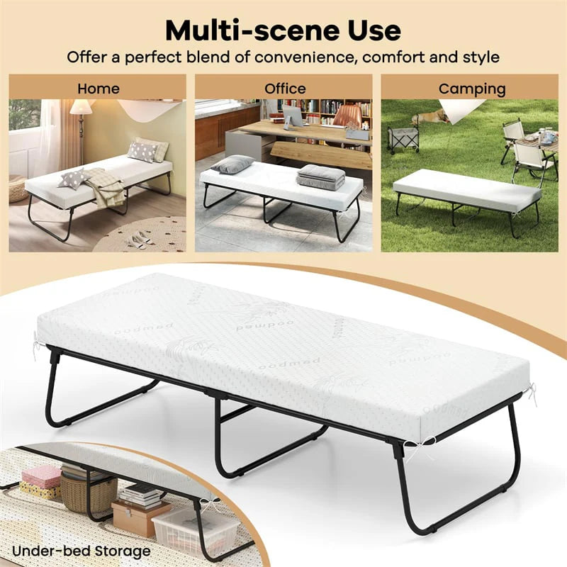 Cot Size Rollaway Guest Bed with Memory Foam Mattress, 75"x31" Portable Folding Bed with Heavy-Duty Metal Frame for Home Office Small Spaces