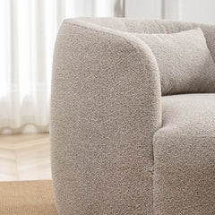 34" Wide Boucle Swivel Barrel Chair, No Assembly Round Upholstered Armchair Accent Chair Single Sofa Chair with Toss Pillow for Living Room and Bedroom, Taupe