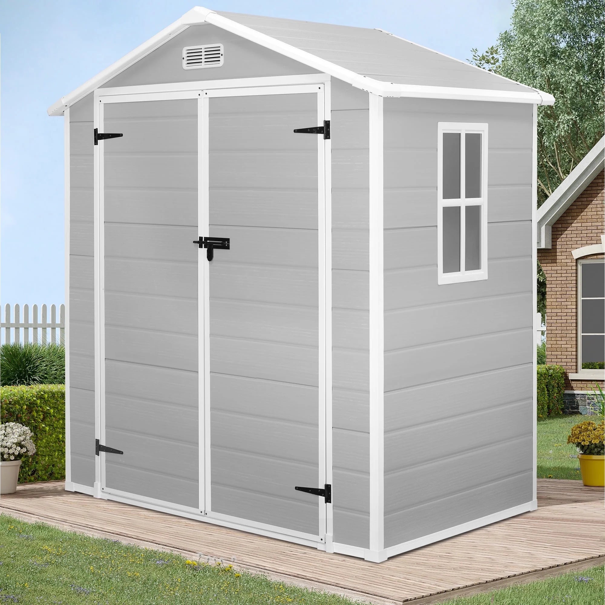 Enyopro 306gal Outdoor Storage Shed, Horizontal Resin Shed, Resistant Tool Plastic Shed for Storage of Bike/Garbage Cans/Garden Tools/Lawn Mowers