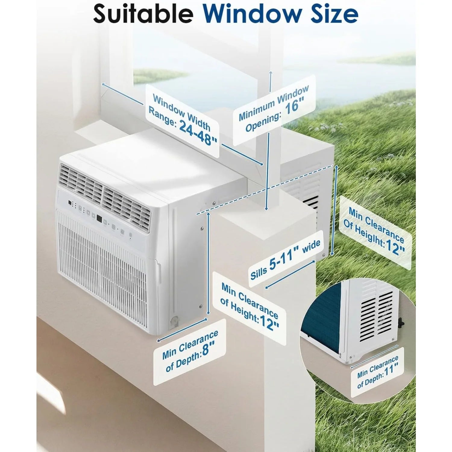 AECOJOY U-Shaped Window Air Conditioner 10,000 BTU AC Unit with Full Window View, Cools 250 Sq. Ft.