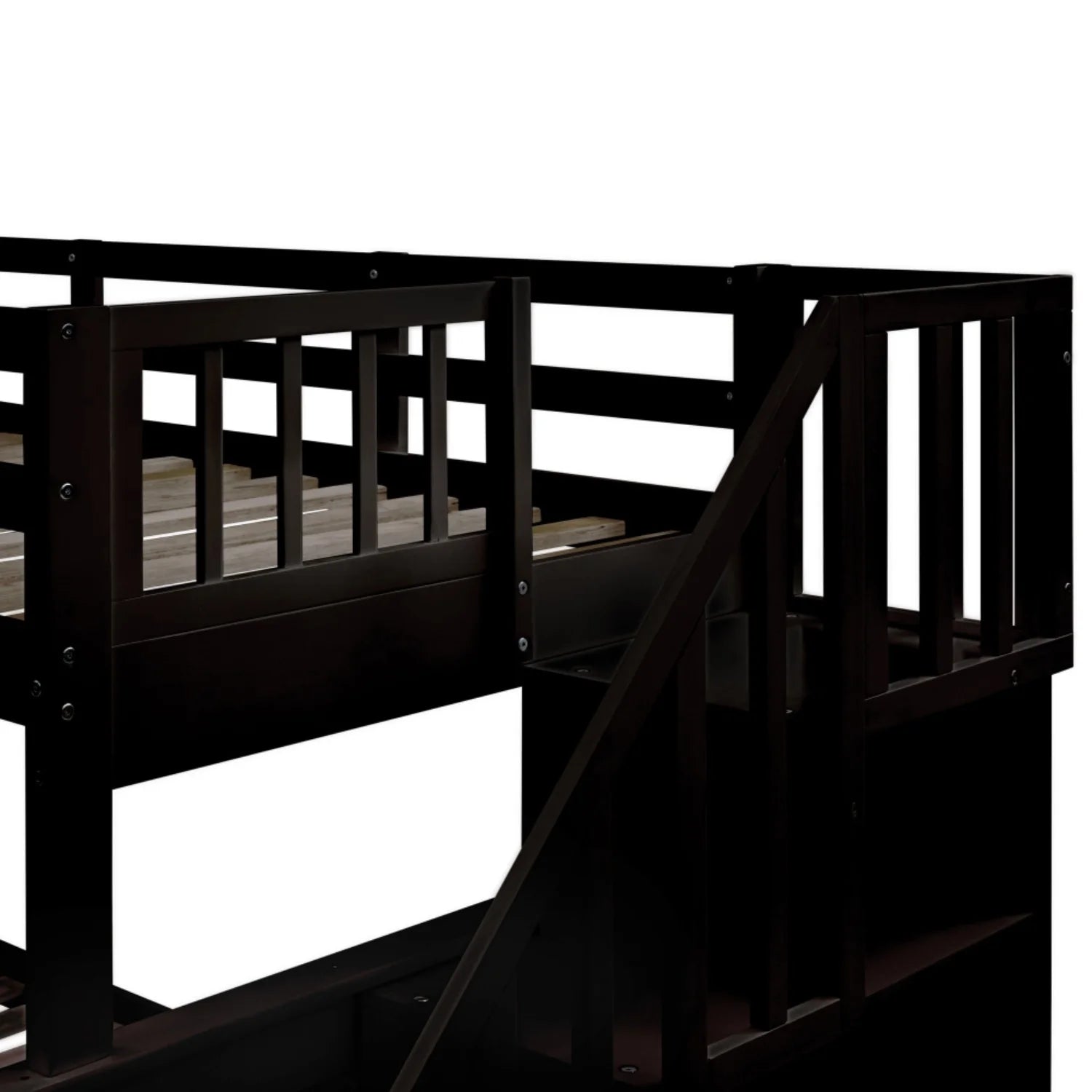 AECOJOY Twin-Over-Full Bunk Bed with Twin size Trundle, Storage and Guard Rail for Bedroom, Espresso