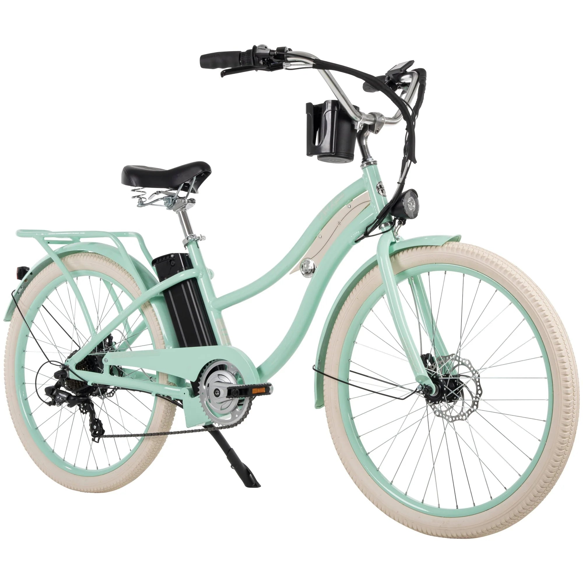 Nel Lusso 26 - Inch 7 - Speed Electric Cruiser Bike with Throttle, Mint Green, 36V, 350W, UL 2849 Compliant, by Huffy