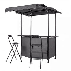 Tangkula 3 Piece Patio Bar Set Grill Gazebo & 2 Foldable Bar Stools