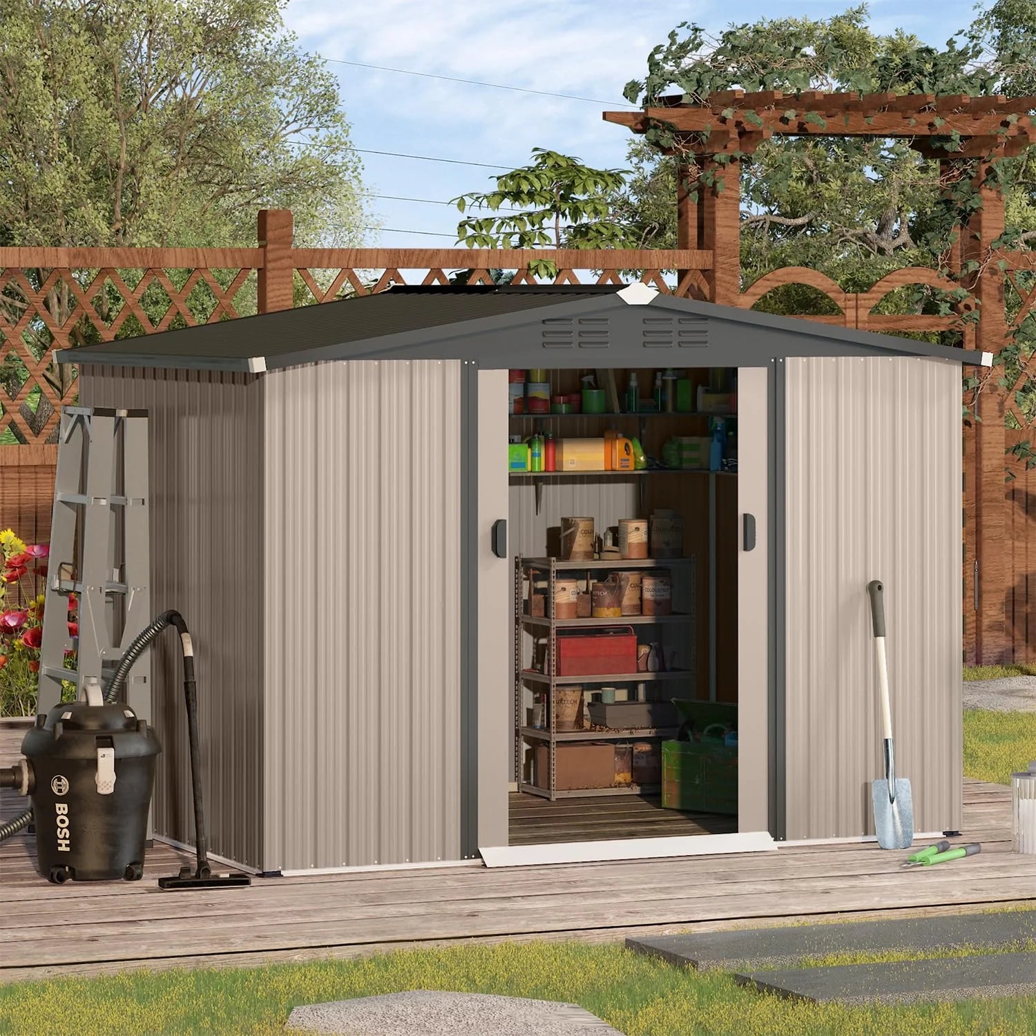 AECOJOY 8x6 Ft Outdoor Storage Tool Shed, Gray