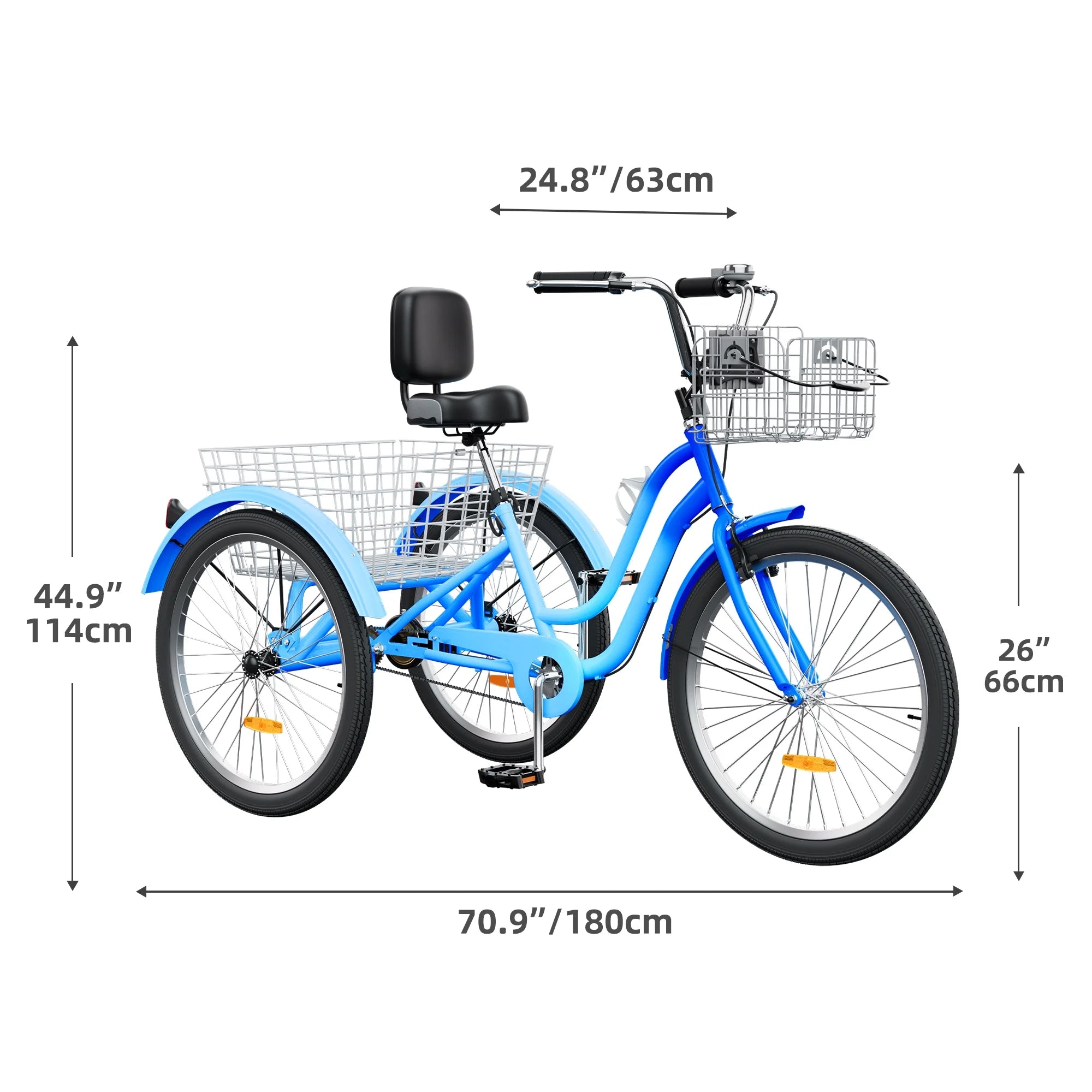 Dextrus 24 in 3 - Wheel Bike, Single Speed Adult Trike, Low Step - Through Cruiser with Front & Rear Baskets, Large Adjustable Seat with Backrest for Seniors, Men, and Women (Purple)