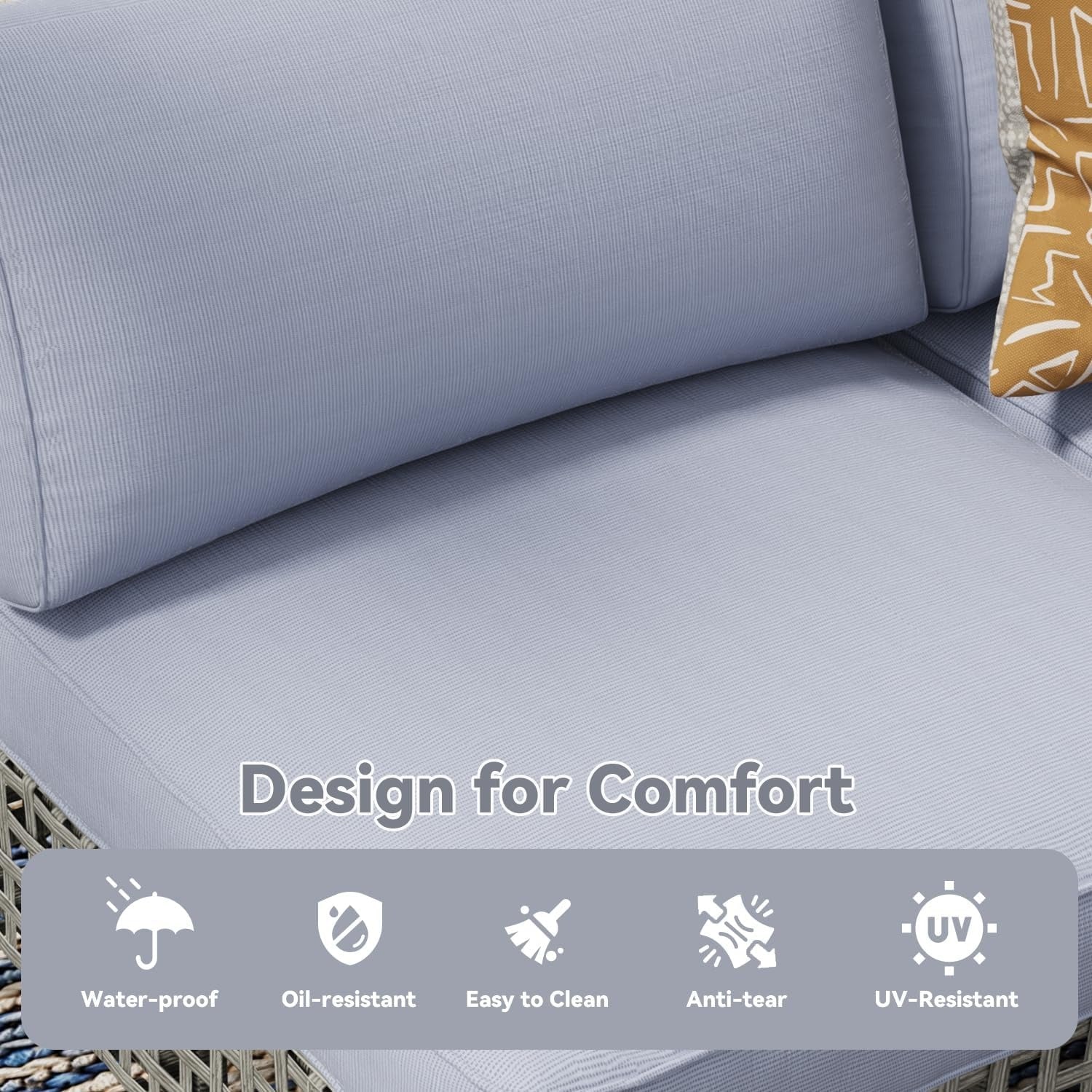 AECOJOY 7-Piece Patio Outdoor Furniture Set, Boho Outdoor Sectional Set, Grey&Blue
