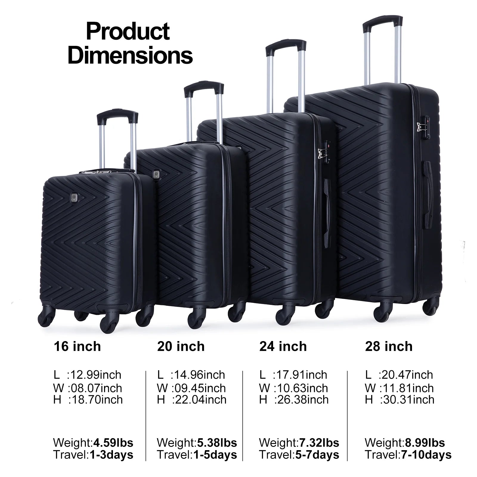 Travelhouse 4 Piece Hardshell Luggage Set Hardside Lightweight Suitcase with TSA Lock Spinner Wheels.(Blue)