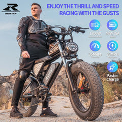 1500W MTB Electric Bicycle 48V 20ah Removable Battery E - Bike，electric Bike for Adults 20" Fat Tire Electric Motorcycle, Shimano 7 Speed Full Suspension Mountain Bike UL2849