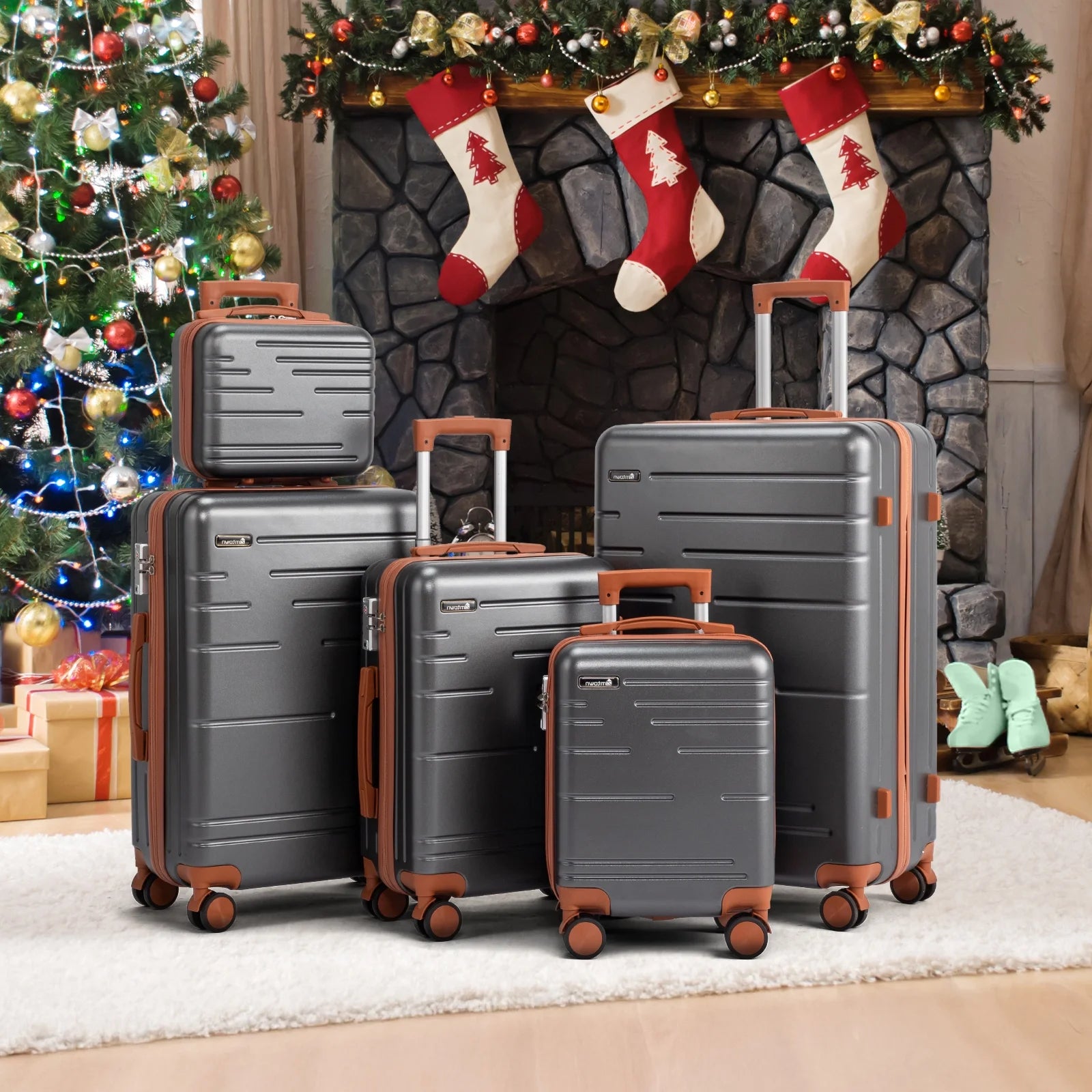 Zimtown Luggage 3 Piece Set Suitcase ABS Hardside Lightweight with TSA Lock Spinner Wheels, Beige