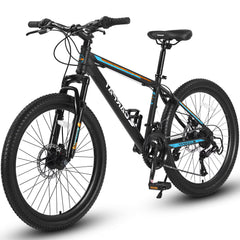 26 in Mountain Bike for Men, Adult Mountain Bike with Shimano 21 Speed & Disc Brakes, Black Orange