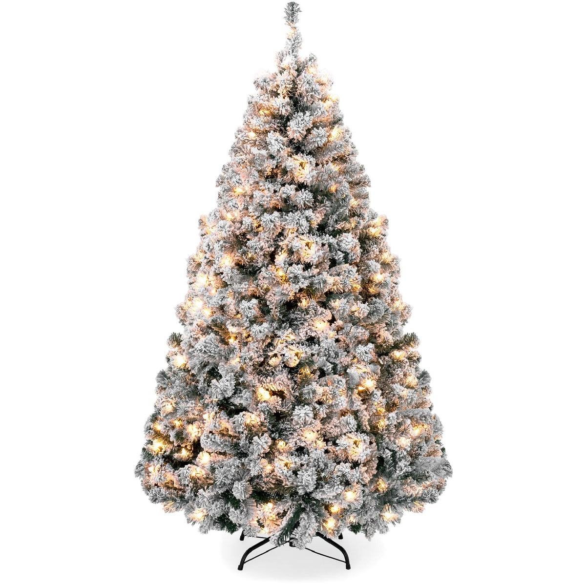 Best Choice Products 7.5ft Pre-Lit Snow Flocked Artificial Christmas Pine Tree Holiday Decor w/ 550 Warm White Lights