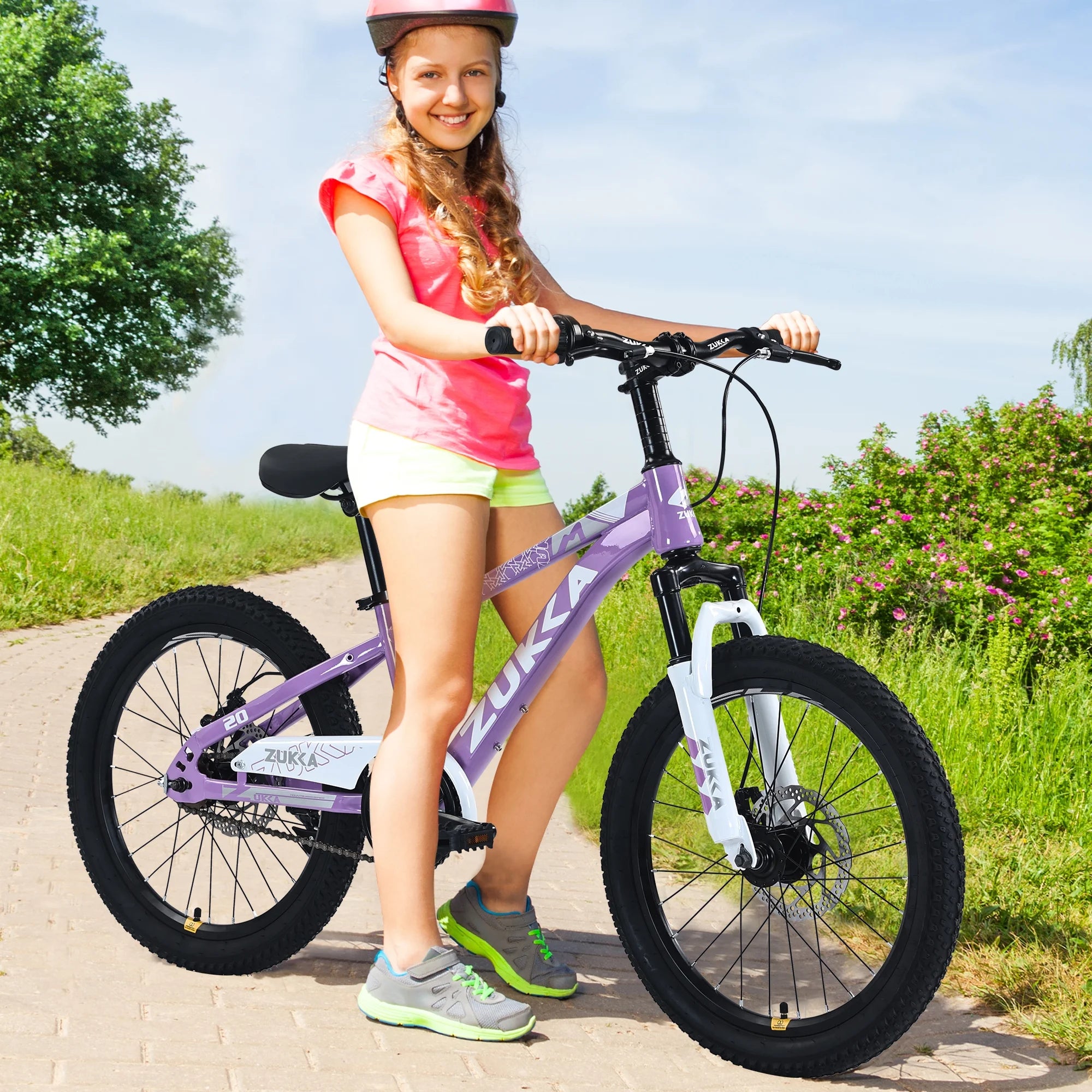 Zukka 20 in Kids Mountain Bike Steel Frame Hardtail Bicycle for Child Aged 7 - 10 Years Pink