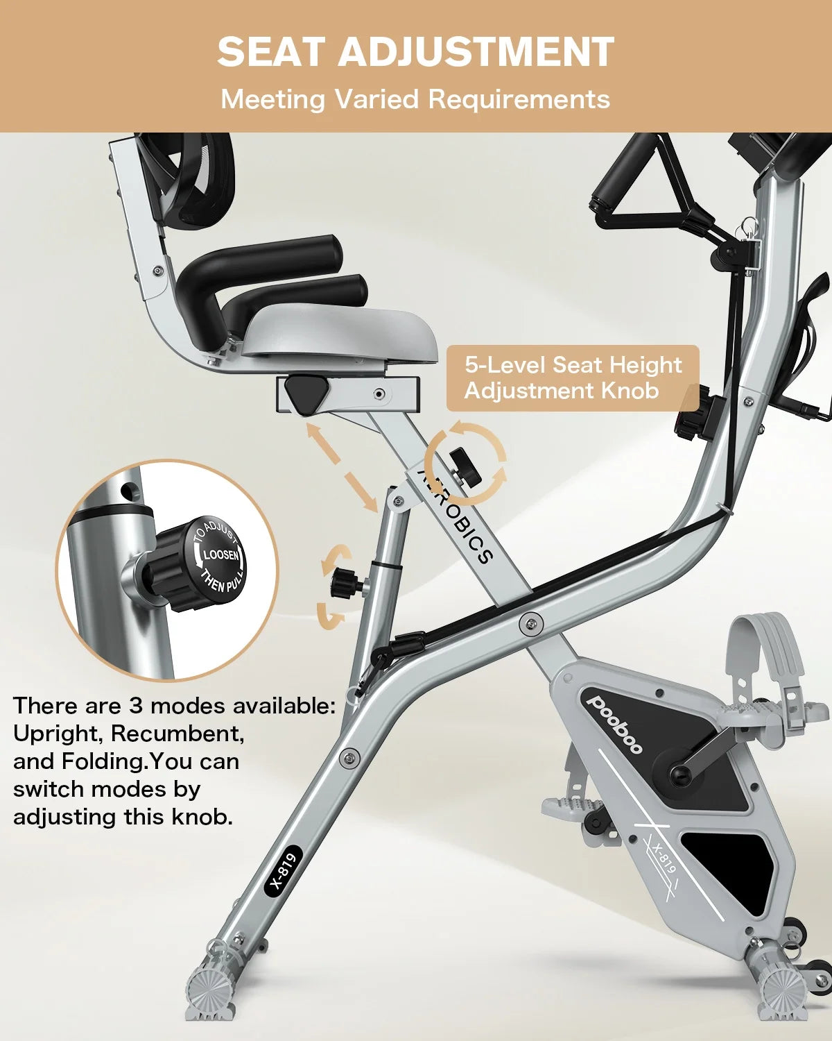 Pooboo 4in1 Folding Exercise Bike Indoor Cycling Bike Stationary Magnetic X Bike Gym Workout 300 lb Easy to Get on/Off