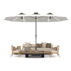 AECOJOY 15ft Patio Double-Sided Umbrella, 156 PCS Solar LED Light Outdoor Large Umbrella, Ivory