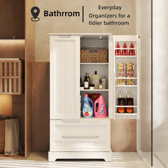 Aiho Storage Cabinet with 2 Doors & 2 Drawer, Pantry Cabinet for Kitchen, Studio, Living Room - White