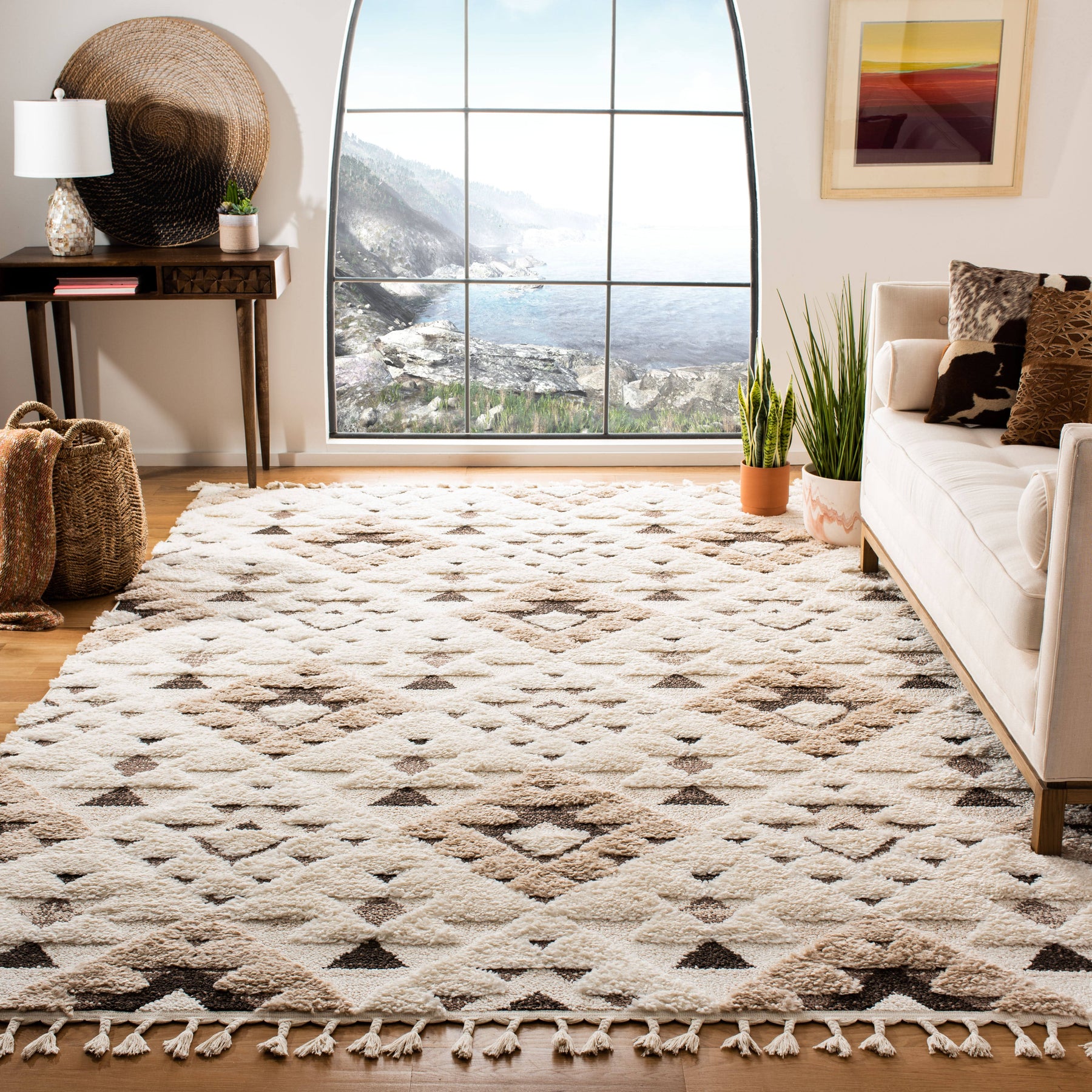 Safavieh Moroccan Tassel Shag MTS688A Ivory /Brown Rug - 6' 7" x 9' 2"