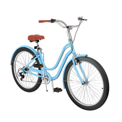 Uforic24'' Beach Cruiser Bike, 7 - Speed, Step - Through Bicycle for Men & Women, Steel Frame, Mint Green