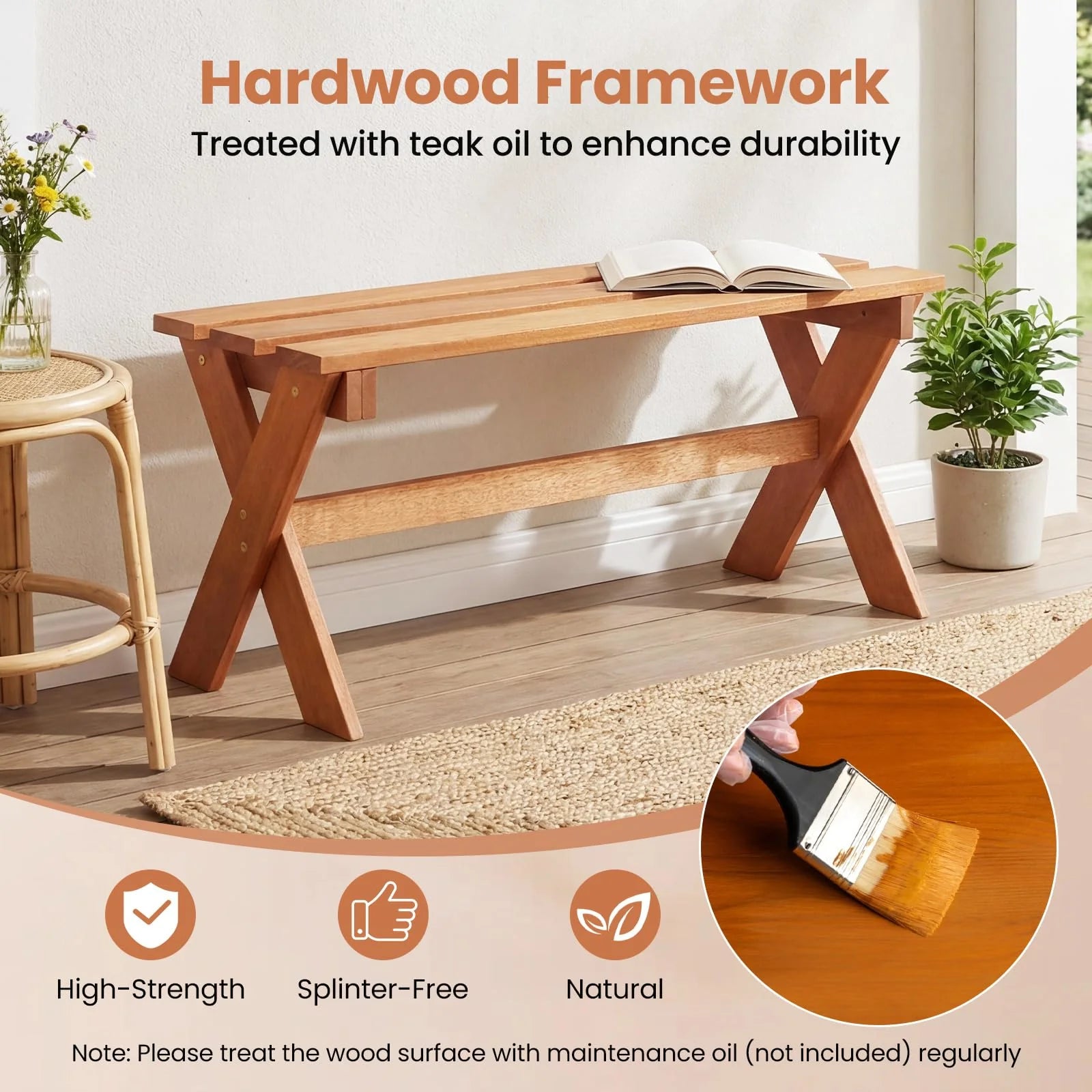 Tangkula Outdoor Wood Bench Backless Patio Dining Bench(1/2)
