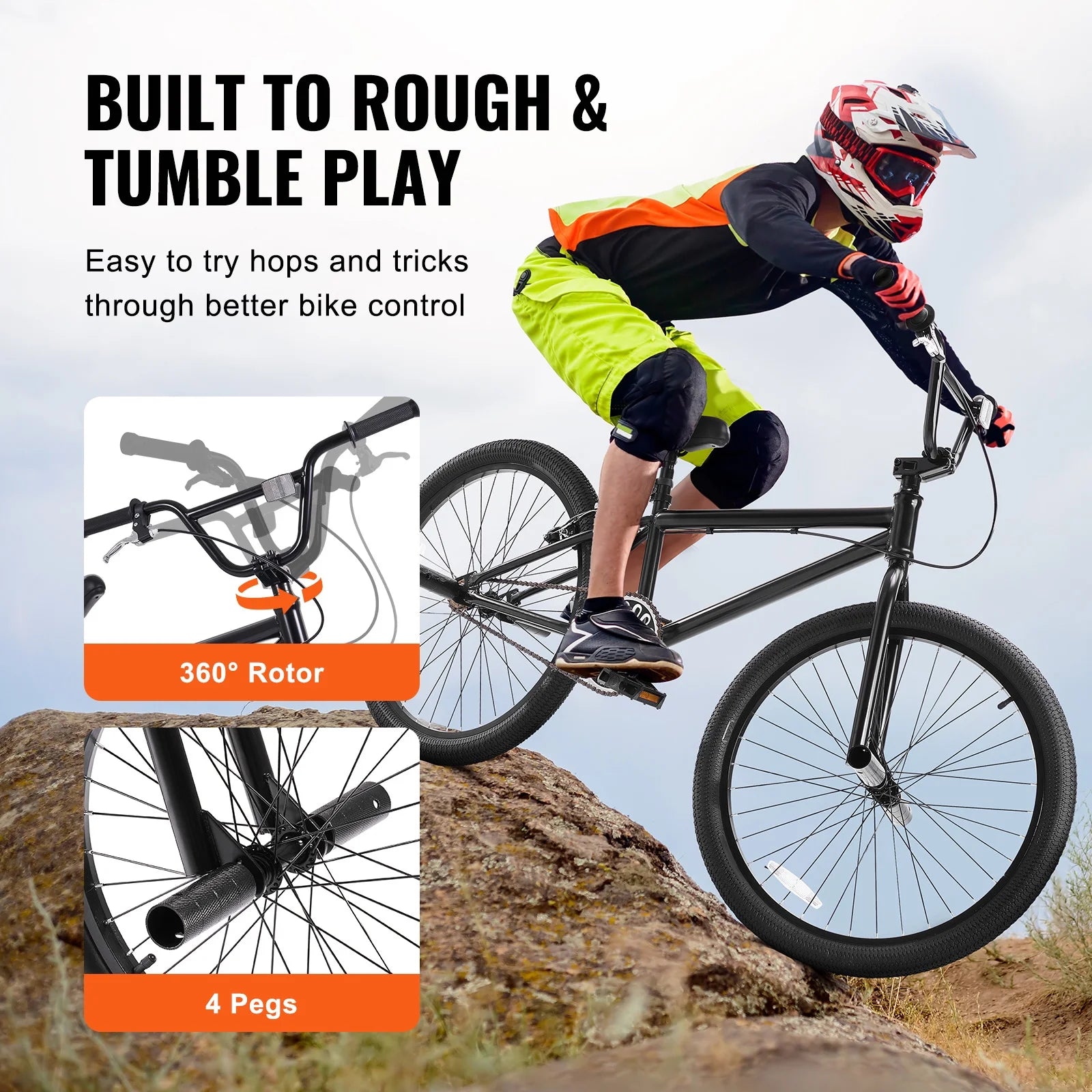 KFFKFF BMX Cycle, Freestyle Bike with 20 - Inch Wheels, BMX Racing Cycle with 360° Rotator and Four Pegs, Suitable for Novice to Skilled Riders, BMX Bikes for Teens and Adults