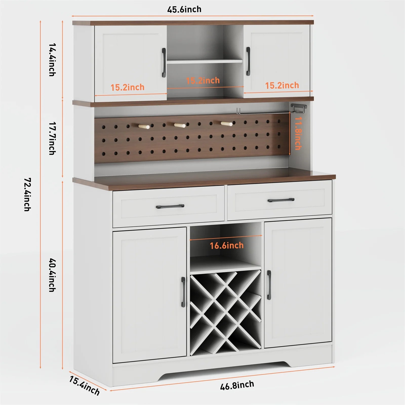 LAFGUR 72" Kitchen Storage Cabinet with Power Outlet & LED Light, Coffee Bar Cabinet with Drawers & Wine Glass Rack, Sideboard for Home, White