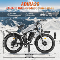 TUTTIO Adria26 5000W Electric Mountain Bike for Adults, 26" Fat Tire E - Bike for Men, 7 Speed, Max 46mph