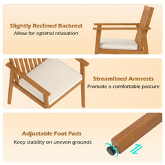 Tangkula 5 Pieces Outdoor Acacia Table and Chairs with Umbrella Hole and Soft Cushions