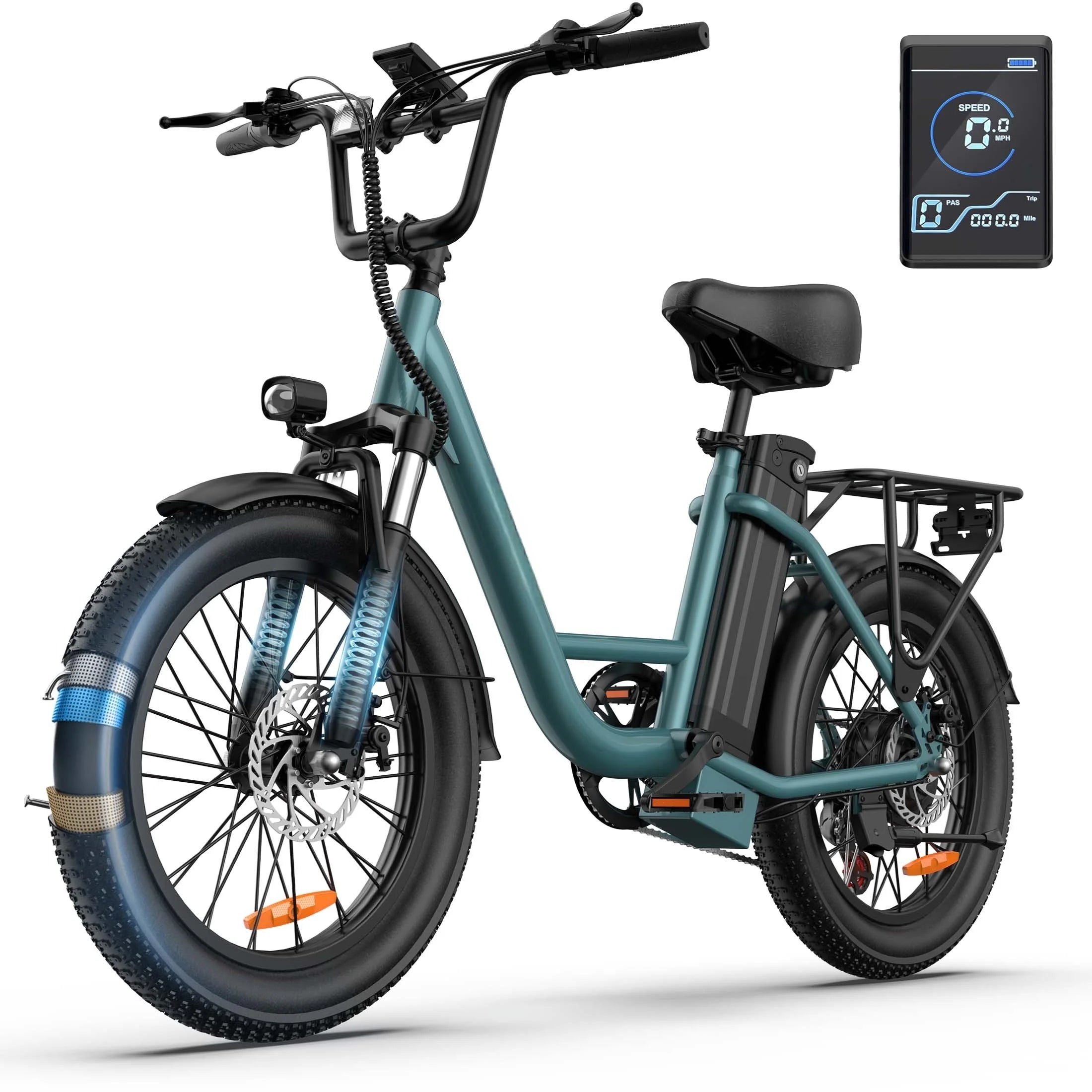 Electric Bike for Adults, 745W Peak Motor Ebike, 48V 13ah Removable Battery, 20MPH, 80 Miles Max, 20" Fat Tire Electric Bicycle with Colorful Display, All - Terrain E - Bike for Adults and Teens