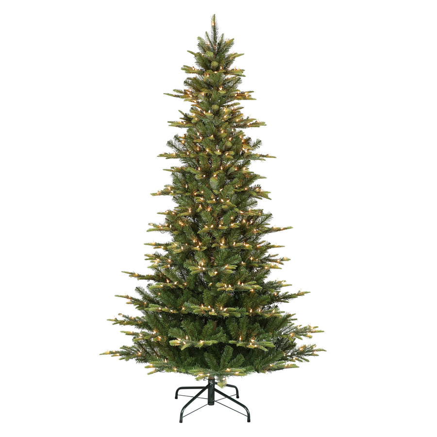 Puleo International 6.5 Foot Pre-Lit Slim Aspen Fir Artificial Christmas Tree, Green