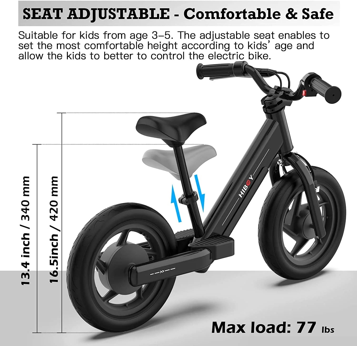 Hiboy BK1 Electric Bike for Kids Ages 3 - 5 Years, 24V 100W Electric Balance Bike 12 in Inflatable Tire Adjustable Seat, Electric Bicycle Gift for Kids