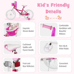 18" Kids Bike with Removable Training Wheels, Adjustable Seat, Steel Frame & Brake, Kids Bicycle for 4-9 Years Old Toddler Girls Boys