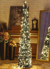 Pop-Up Artificial Christmas Tree with 100led Lights,Collapsible Pencil Christmas