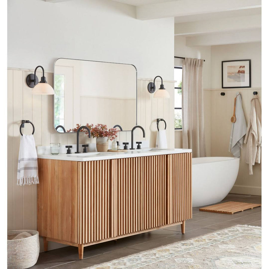 Mid-Century Modern Chic Metal Rounded Wall Mirrors Latitude Run Finish: Matte Black, Size: 48" x 30"