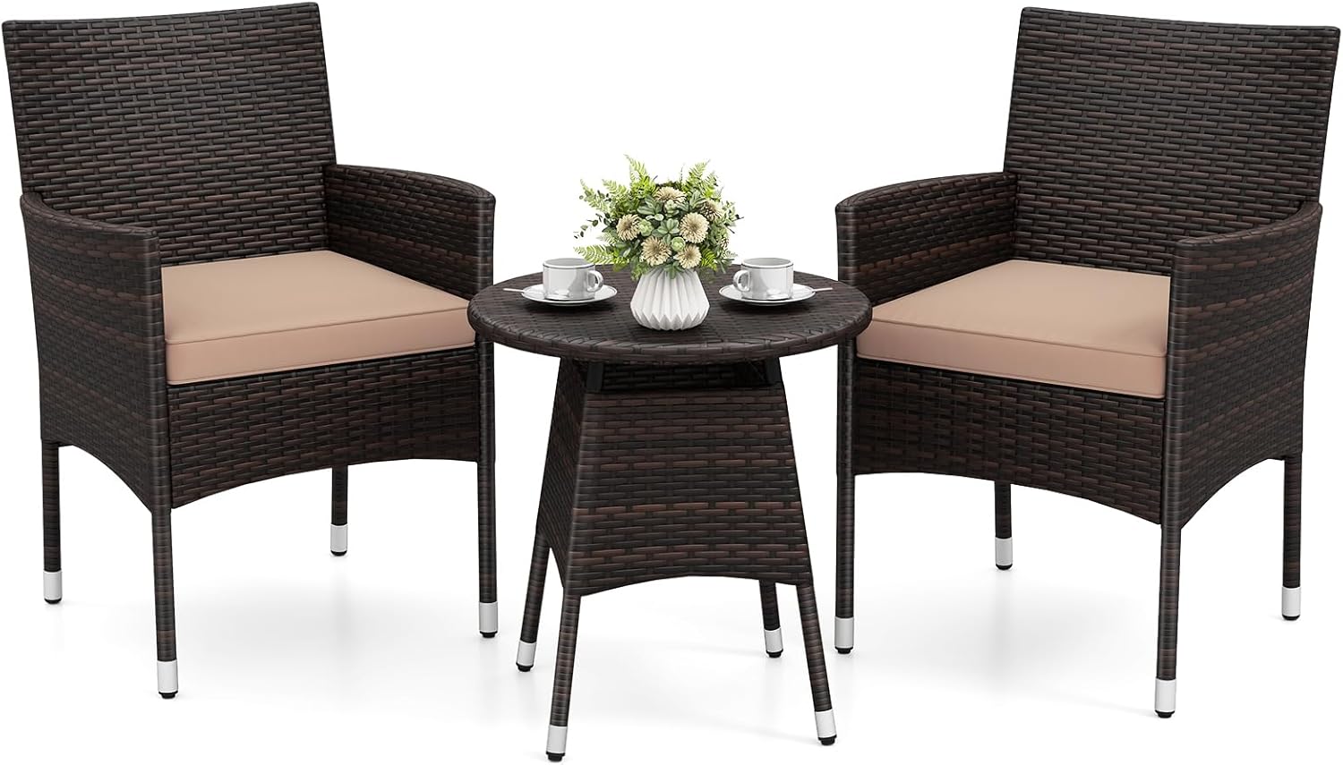 Tangkula 3 Piece Patio Furniture Set | Hand-Woven PE Wicker Conversation Set