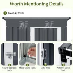 5 x 3 FT Outdoor Storage Shed, Galvanized Metal Tool House with Sloped Roof, 2 Vents, Lockable Door, Waterproof & Windproof Utility Tool Organizer
