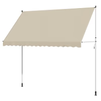 AECOJOY Manual Retractable Awning, 118" Non-Screw Outdoor Patio Awning, Beige