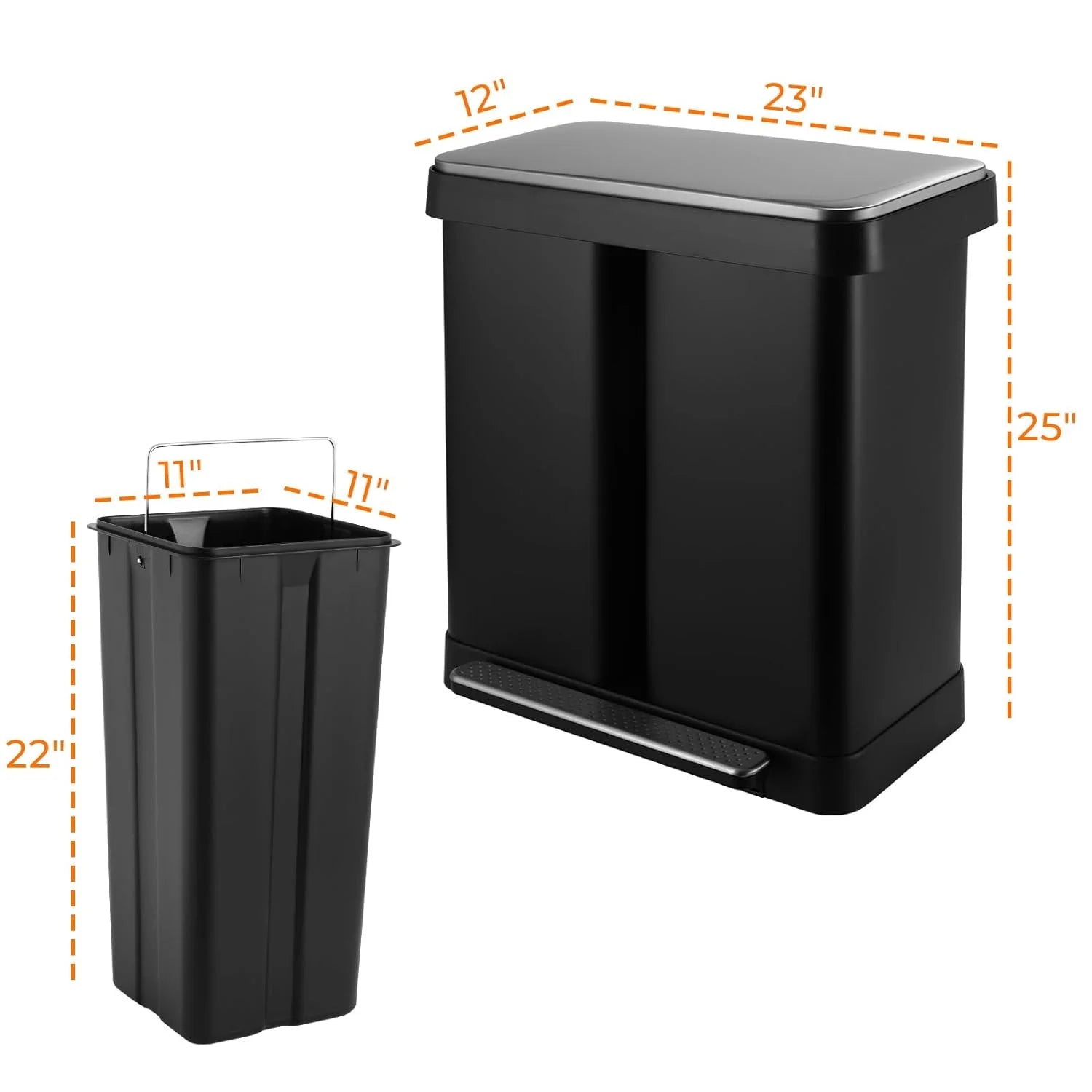 Arlopu 16 Gallon / 60 L Dual Trash Can, Stainless Steel Kitchen Garbage Can with Soft - Close Lid, Home Office Classified Recycle Bin