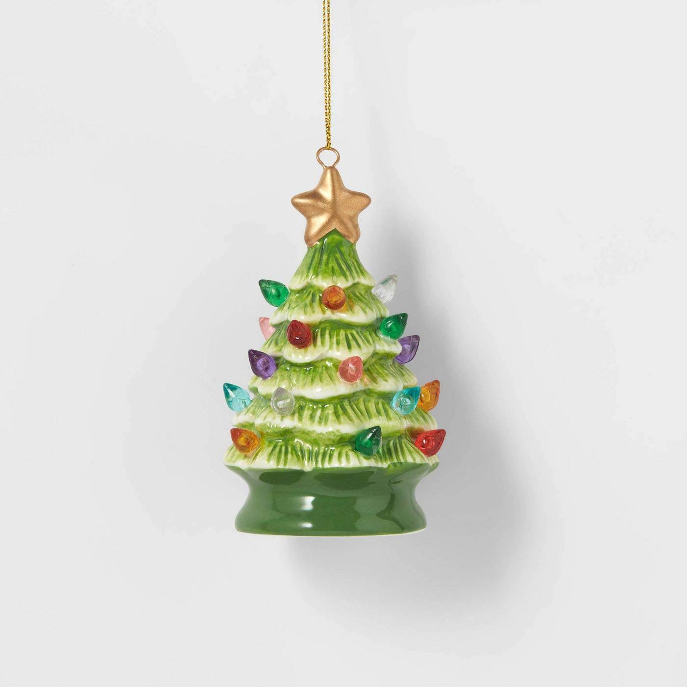 Lit Ceramic Retro Christmas Tree Ornament Green - Wondershop