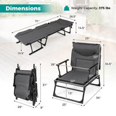 Tangkula 3 in 1 Folding Camping Cot Comfy Padded Convertible Single Sofa Chair